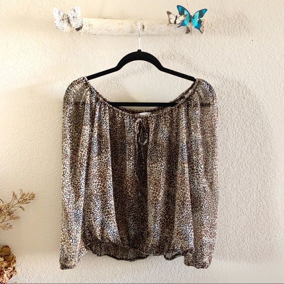 Speechless Leopard Prnt Peasant Long Sleeve Blouse - Picture 1 of 8